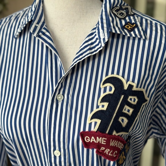 Polo by Ralph Lauren Striped Asymmetrical Shirt Dress with pockets and Patches - Picture 11 of 15